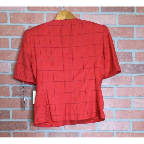 VTG Kasper A.S.L Petite Red Double-Breasted Womens Blazer Jacket Size 2 Checkere - Picture 6 of 12